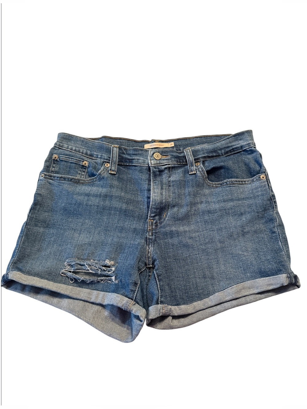 Levi's Mid Length Distressed Cuffed Denim Shorts Blue Size 31